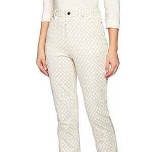 C. Wonder Trellis Print Slim Leg Full Length Pants Cream Tan White Color Size18W